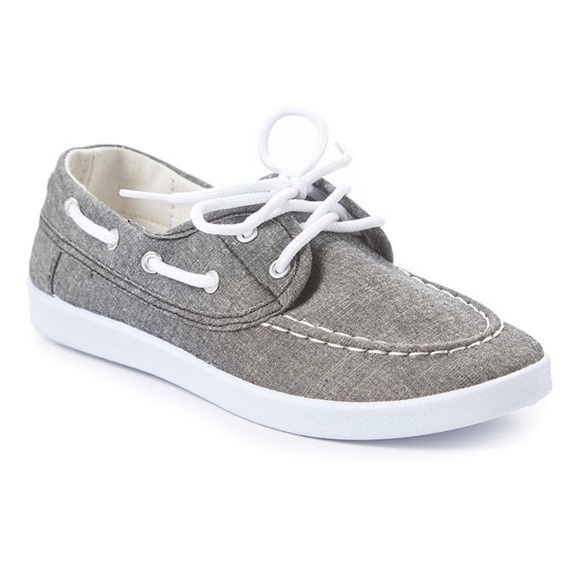 Canvas Casual Boat Shoes Black Gray Chambray Nautical Preppy Sneakers - Picture 3 of 5